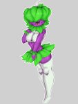 1girl 2d big_breasts big_thighs breasts chomper_(pvz) female_only green_hair jacksito_(artist) looking_at_viewer plant plantie plants_vs_zombies pop_cap purple_skin side_view smile socks voluptuous voluptuous_female white_clothes