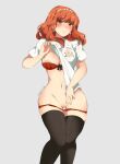 1girl 1girl absurd_res alluring areola_slip big_breasts black_thighhighs bra celica_(fire_emblem) cleavage clothes_lift earrings female_focus fire_emblem fire_emblem_echoes:_shadows_of_valentia fire_emblem_warriors grey_background hairband high_res intelligent_systems jewelry kyousa38 lace lace-trimmed_bra lace_trim long_hair midriff navel nintendo orange_eyes orange_hair panties panty_pull pussy pussy_juice pussy_juice_trail red_bra red_panties shirt shirt_lift simple_background stockings stomach strapless strapless_bra twitter_username uncensored underwear