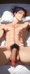 1boy 1human abs ai_generated armpit_hair armpits balls ballsack biceps big_balls big_penis black_hair choso_kamo goldenfieldszho hair_on_head hairy hairy_armpits hairy_balls hairy_chest happy_trail heavy_balls heavy_penis jujutsu_kaisen laying laying_on_bed male male_chest male_focus male_nipples male_only male_solo nipples pecs pectorals penis pubes pubic_hair purple_eyes smile smiling_at_viewer smirk tagme testicle yaoi