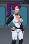 ass boots breasts futurama hand_on_hip latex_bodysuit no_bra thighs turanga_leela