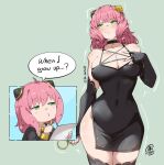 1girl anya_forger big_breasts bubble_butt cleavage green_eyes horny inviting_to_sex jk_arts07 looking_at_viewer pink_hair pose spy_x_family standing teasing thick_thighs