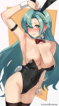 1girl 1girl absurd_res alluring alternate_costume animal_ears aqua_hair bare_shoulders big_breasts black_leotard black_thighhighs blush bow bowtie braid chloe_(fire_emblem) cleavage covered_navel detached_collar earrings fake_animal_ears fire_emblem fire_emblem_engage green_eyes high_res highleg highleg_leotard hioyami intelligent_systems jewelry leotard long_hair looking_at_viewer nintendo patreon_username playboy_bunny rabbit_ears rabbit_tail side_braid smile stockings tail thighs very_long_hair wrist_cuffs