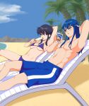 1boy 1girl absurd_res arm_behind_head assertive_female beach big_breasts bikini bikini_pull bikini_top_lift black_hair blue_hair blue_male_swimwear blue_swim_trunks blush chair clothes_lift clothes_pull come_hither commission commissioner_upload couple crushing day drinking_straw dripping eye_contact fire_emblem fire_emblem:_genealogy_of_the_holy_war fire_emblem_heroes food hair_down headband high_res holding holding_food holding_popsicle ice_cream intelligent_systems juice_box larcei_(fire_emblem) lifting_own_clothes looking_at_another lounge_chair lying male_swimwear melting naughty_face navel nervous nervous_sweating nintendo nipples ocean open_mouth palm_tree popsicle presenting rs40uchiha seductive_smile seliph_(fire_emblem) sexually_suggestive single_vertical_stripe smile smug summer sweat swim_trunks swimsuit teasing tomboy tree