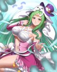1girl 1girl 1girl absurd_res alluring alternate_costume bare_thighs big_breasts breasts burnt_green_tea center_opening chest_sarashi cleavage female_only fire_emblem fire_emblem_awakening fire_emblem_heroes ghost green_eyes green_hair halloween halloween_costume hat high_res intelligent_systems long_hair looking_at_viewer naga_(fire_emblem) nail_polish nintendo official_alternate_costume pink_nails pointy_ears sarashi smile thick_thighs thighs tiara top_hat under_boob very_long_hair wrappings