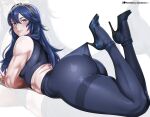1girl alluring arcedo ass big_ass blue_hair bottom_heavy female_only fire_emblem fire_emblem_warriors high_heels intelligent_systems lace_pantyhose_hooked_on_heel_(meme) large_ass looking_at_viewer looking_back lucina_(fire_emblem) lying lying_on_stomach meme nintendo png shoes thick_ass thick_thighs thunder_thighs wide_hips