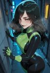 1girl ai_generated alley bodysuit curvy curvy_female curvy_figure kim_possible long_hair night night_sky shego
