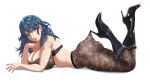 1girl 2d alterego95 arm_support ass big_ass big_breasts blue_eyes boots breast_press byleth_(fire_emblem) byleth_(fire_emblem)_(female) feet_up fire_emblem high_res high_res intelligent_systems lace_pantyhose_hooked_on_heel_(meme) looking_at_viewer nintendo pantyhose posing simple_background teal_hair thick_ass thick_legs thick_thighs voluptuous voluptuous_female white_background wide_hips