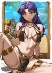 earrings egyptian egyptian_clothes jewelry loincloth misato_katsuragi necklace neon_genesis_evangelion purple_hair redjet revealing_clothes wine_glass