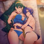 2_girls alluring ass bed cleavage fire_emblem fire_emblem:_the_blazing_blade fire_emblem_warriors gluteal_fold green_eyes green_hair high_res holding_hands intelligent_systems long_hair looking_at_viewer lying lyn lyn_(fire_emblem) lyn_(lady_of_the_beach)_(fire_emblem) lyndis lyndis_(fire_emblem) medium_breasts multiple_girls nintendo ponytail purple_eyes purple_hair sajittari short_hair swimsuit ursula_(fire_emblem) ursula_(summer)_(fire_emblem)