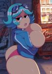  1girl alternate_breast_size androjuniarto ass big_ass big_breasts breasts bubble_ass bubble_butt fat_ass female_only huge_ass huge_breasts large_ass looking_back panties ramona_flowers scott_pilgrim scott_pilgrim_vs_the_world thick_ass thick_thighs thong top_heavy underwear unzipped unzipped_jacket wide_hips 