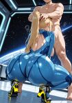 1boy1girl 1girl ai_generated ass blonde_hair bodysuit curvy curvy_female curvy_figure fellatio fellatio long_hair metroid nude ponytail samus_aran sex space space_station zero_suit