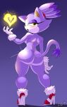 1girl 1girl anthro ass blaze_the_cat boots boots_only clothing domestic_cat felid feline felis fire footwear footwear_only heart high_res lechugansfw looking_at_viewer looking_back mammal mostly_nude naked_footwear nude sega sega shoes simple_background sonic_the_hedgehog_(series)