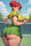 big_breasts brown_eyes huge huge_ass red_hair tennis_ball tennis_court tennis_uniform thighs