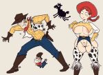 1girl aphrodos big_breasts breasts cowgirl cowgirl_outfit hourglass_figure jessie_(toy_story) stacked thick_ass thick_hips thick_thighs thin_waist toy_story under_boob visible_areolae woody_pride