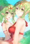 2_girls age_difference alluring alternate_costume big_breasts bikini blue_sky dual_persona edamameoka female_focus fire_emblem fire_emblem_heroes fire_emblem_warriors green_eyes green_hair high_res intelligent_systems jewelry looking_at_viewer matching_hair/eyes multiple_girls necklace nintendo ocean open_mouth pink_bikini pointy_ears ponytail red_bikini sky smile swimsuit tiara tiki_(adult)_(fire_emblem) tiki_(adult)_(summering_scion)_(fire_emblem) tiki_(fire_emblem) tiki_(young)_(beachside_scion)_(fire_emblem) tiki_(young)_(fire_emblem) time_paradox