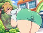  1girl androjuniarto araragi_(pokemon) ass_focus ass_shake aurea_juniper bending_over bent_over big_ass big_breasts biting_lip creatures_(company) eyelashes game_freak green_skirt hanging_breasts hearts huge_ass huge_breasts humans_of_pokemon lip_biting mature_female milf miniskirt nintendo pencil_skirt pokemon pokemon_(anime) pokemon_black_2_&amp;_white_2 pokemon_black_and_white pokemon_bw pokemon_bw2 pokemon_professor professor_araragi professor_juniper seductive shaking_ass shaking_butt skirt wasp_waist 