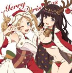 2_girls alluring aomeeso bare_shoulders bikini black_hair blonde_hair blue_eyes cape christmas cleavage dress fire_emblem fire_emblem_awakening fire_emblem_heroes fire_emblem_warriors headband intelligent_systems lissa_(fire_emblem) lissa_(pure_joy)_(fire_emblem) long_hair looking_at_viewer merry_christmas multiple_girls navel nintendo one_eye_closed open_mouth santa_bikini santa_costume swimsuit tharja tharja_("normal_girl")_(fire_emblem) tharja_(fire_emblem) tiara twin_tails two_side_up