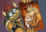 big_breasts bowser bra breasts elbow_gloves erect_penis erection funsexydragonball gloves looking_at_another painting painting_(object) princess_peach spiked_armband spiked_bracelet spiked_collar stockings super_mario_bros. the_super_mario_galaxy_movie