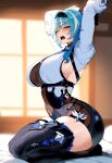 1girl ai_generated blue_hair curvy curvy_female curvy_figure eula_(genshin_impact) genshin_impact long_hair