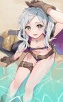 1girl 1girl 1girl alluring alternate_costume bikini female_only fire_emblem fire_emblem_awakening fire_emblem_heroes fire_emblem_warriors from_above grey_hair intelligent_systems nintendo official_alternate_costume purple_bikini purple_swimsuit robin_(fire_emblem) robin_(fire_emblem)_(female) robin_(summer)_(fire_emblem)_(female) sakura_no_yoru small_breasts swimsuit twin_tails yellow_eyes