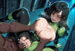 1boy1girl 1girl ai_generated alley bodysuit curvy curvy_female curvy_figure dark-skinned_male kim_possible long_hair night night_sky sex shego