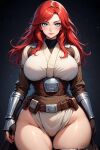 blue_eyes curvy_figure jedi_knight medium_breasts red_hair robes thickthighs