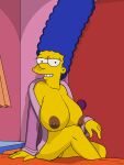 erect_nipples marge_simpson massive_breasts ready_to_fuck robe shaved_pussy smiling_at_viewer the_simpsons thighs