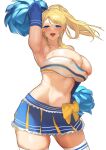 1girl alternate_costume breast_slip cheerleader cheerleader_outfit clothed_female female_focus female_only huge_breasts long_hair metroid nipples pom_poms sakanaaj1 samus_aran solo_female solo_focus thick_thighs