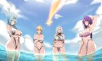 1girl 4girls alluring big_breasts bikini dovinder eula_(genshin_impact) genshin_impact jean_gunnhildr ocean one-piece_bikini raiden_shogun shenhe_(genshin_impact) water