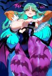 1girl ai_generated curvy curvy_female curvy_figure darkstalkers green_hair long_hair morrigan_aensland night succubus succubus_costume