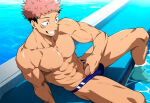 1boy ai_generated bara bare_pectorals itadori_yuuji jujutsu_kaisen male male_focus male_only muscular muscular_male penis solo_male yaoi
