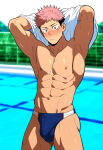 1boy ai_generated anal bara bare_pectorals cum itadori_yuuji jujutsu_kaisen male male_focus male_only muscular muscular_male penis solo_male yaoi
