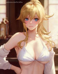 1girl 1girl 2022 alluring azto_dio aztodio big_breasts blonde_hair blue_eyes erect_nipples genshin_impact high_resolution jean_gunnhildr looking_at_viewer nipple_bulge nipples ponytail tagme upper_body