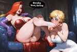 2_girls arm_support ass bare_arms bare_legs bare_shoulders barefoot big_ass big_breasts blonde_female blonde_hair blue_couch blue_eyes blush breasts cleavage collarbone cool_world couch couple covered_navel crossover disney dress duo earrings elbow_gloves eyeshadow feet female/female female_only femdom femsub foot_grab foot_kiss footwear gloves grabbing grabbing_another's_foot green_eyes grey_eyeshadow grin hair_over_one_eye half-closed_eyes hand_on_chest hand_up high_heels holli_would huge_ass huge_breasts indoors jessica_rabbit jewelry kissing kissing_foot knees_together_feet_apart legs legs_together lezdom lips lipstick long_dress long_hair looking_at_another looking_at_viewer love makeup multiple_girls mutual_yuri nail_polish naughty_face neck no_panties on_couch paramount_pictures parted_lips purple_eyeshadow purple_gloves pussy red_dress red_footwear red_hair red_high_heels red_lipstick red_nails romantic romantic_couple seductivequeen seductivequeen_(artist) short_dress short_hair side_slit sitting sitting_on_couch sleeveless sleeveless_dress smile straight_hair strapless strapless_dress thick_lips thick_thighs thighs uncensored white_dress who_framed_roger_rabbit yuri