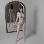 1girl alluring big_breasts black_and_brown_hair clearwatergl dead_or_alive dead_or_alive_xtreme_venus_vacation lingerie nanami_(doa) nude pin_up tecmo under_boob