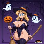 1girl 1girl absurdress ai ai-created ai_generated big_breasts big_breasts bigboobs blonde blue_eyes curvaceous ecchi halloween long_hair luststudio magic original stockings thick_thighs wide_hips witch witch_hat