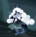 1girl black_pearl_cookie breasts capnkarma cookie_run cookie_run_kingdom devsisters exposed_breasts female female_focus female_only flashing_breasts gem gem_on_forehead gemstone long_hair merfolk mermaid mermaid_tail slit_pupils solo tagme underwater water white_hair white_hair_female wink winking winking_at_viewer