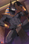 anubian_jackal anubis black_body black_fur black_nose deity egyptian egyptian_clothes egyptian_god egyptian_headdress egyptian_mythology fit fit_male god_of_destruction god_of_war jackal pharaoh