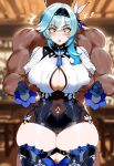 1boy1girl 1girl ai_generated blue_hair breast_grab curvy curvy_female curvy_figure dark-skinned_male eula_(genshin_impact) genshin_impact groping_breasts groping_from_behind long_hair