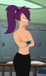 arms_folded breasts futurama leggings no_bra thighs turanga_leela