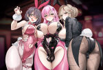 3futas ade_(agent_bunny)_(nikke) ade_(nikke) ass ass_focus awkward_situation awkward_smile big_breasts big_penis black_hair blush breasts bulge bulge_through_clothing bunnysuit clothed clothing erect_penis erection erection_under_clothes flaccid flaccid_penis futa_only futanari goddess_of_victory:_nikke hourglass_figure human intersex light-skinned_futa light_skin milk_(blooming_bunny)_(nikke) milk_(nikke) mostly_clothed multiple_futa multiple_penises nervous nervous_smile nervous_sweat no_text_version penis penis_size_difference pink_hair shy size_difference small_penis velvet_(nikke) wujack