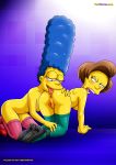 20th_century_fox 2_girls ass blue_hair edna_krabappel marge_simpson nipples palcomix pussy the_simpsons yellow_skin yuri yuri_haven