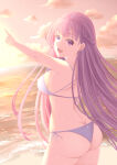 1girl absurd_res alluring ass ayayayume beach bikini commission commissioner_upload fire_emblem fire_emblem:_the_binding_blade high_res intelligent_systems long_hair medium_breasts nintendo ocean purple_bikini purple_eyes purple_hair sand shore side-tie_bikini_bottom sideboob smile sophia_(fire_emblem) swimsuit very_long_hair water