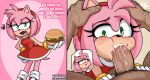 amy_rose big_big_karo cum_in_mouth hamburger hedgehog_girl mobian_(species) sonic_the_hedgehog_(series) tagme