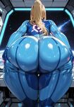 1girl ai_generated ass ass_grab back_view blonde_hair bodysuit curvy curvy_female curvy_figure long_hair metroid ponytail samus_aran space space_station zero_suit