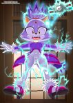 1girl ambiguous_gender bbmbbf blaze_the_cat crossover electrocuted feline female magnemite mobius_unleashed nintendo palcomix pokemon sega sonic_(series) sonic_the_hedgehog_(series)