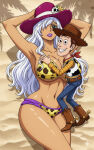 ai_generated bikini charlotte_smoothie crossover crossover_pairing crossover_shipping eastern_and_western_character one_piece sexy_pose size_difference toy_story woody_pride