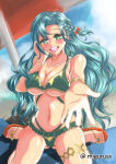 1girl 1girl 1girl alluring alternate_costume aqua_hair ass_visible_through_thighs beach big_breasts bikini blue_hair braid breasts chloe_(fire_emblem) cleavage covered_nipples earrings female_only fire_emblem fire_emblem_engage green_bikini green_eyes green_swimsuit intelligent_systems long_hair nintendo ocean on_towel open_mouth outside parasol reaching_out smile swimsuit towel umbrella under_boob very_long_hair violet_migu18