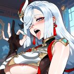 1girl ai_generated bodysuit curvy curvy_female curvy_figure genshin_impact long_hair shenhe_(genshin_impact) silver_hair
