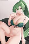 1girl alluring aslind_samure aslindsamure big_breasts female_only fire_emblem fire_emblem:_the_blazing_blade fire_emblem_warriors green_eyes green_hair high_resolution intelligent_systems lingerie long_hair lyn lyn_(fire_emblem) lyndis lyndis_(fire_emblem) naked_from_the_waist_down nintendo ponytail pussy simple_background smile solo_female tied_hair very_long_hair